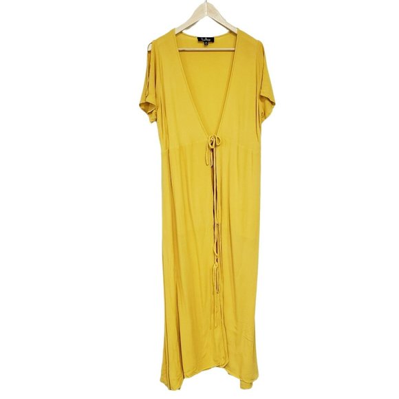 Lulus Much Obliged Golden Yellow Wrap Maxi Dress Women's Size M - Picture 9 of 14